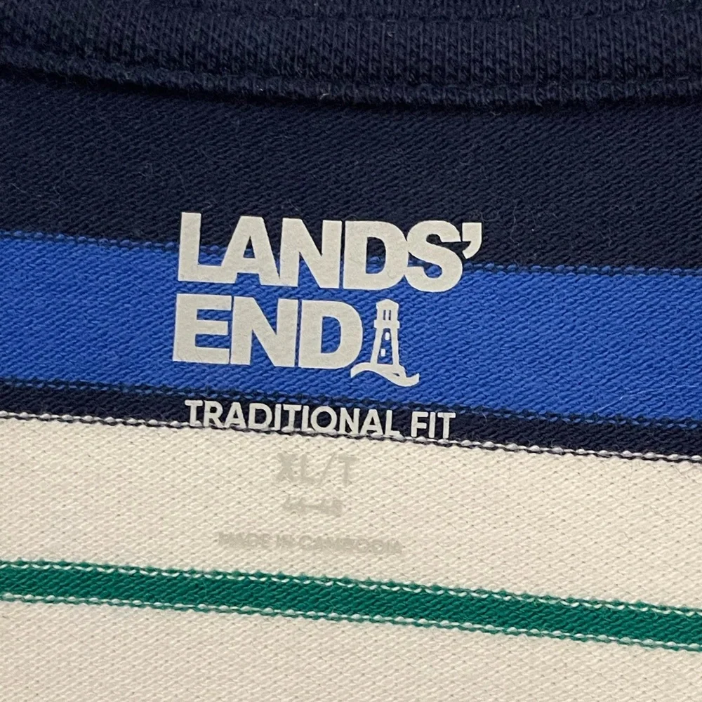 Lands' End Mens Striped Polo Shirt XL Tall XLT Short Sleeve Cotton